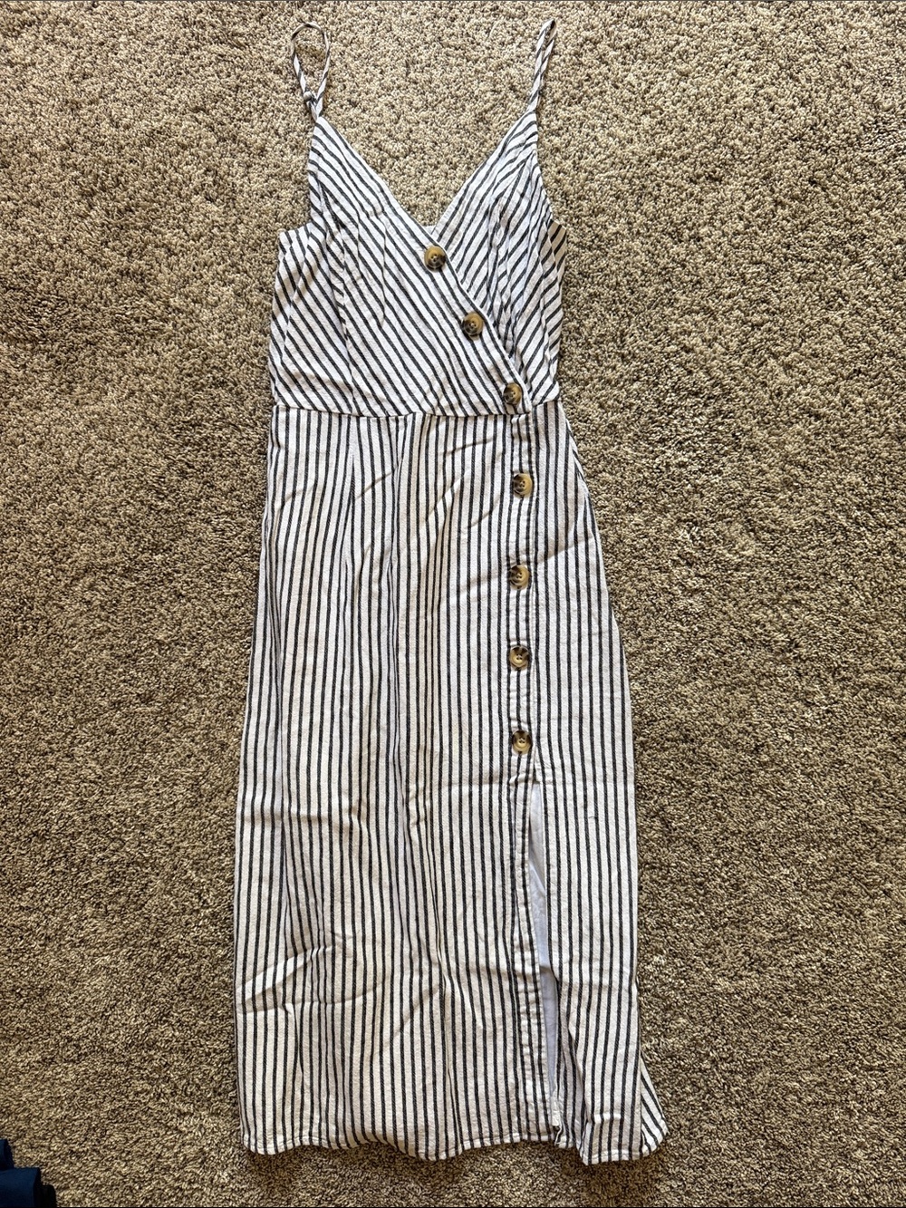 Abercrombie & Fitch White and Black Striped Button-Front Midi Dress